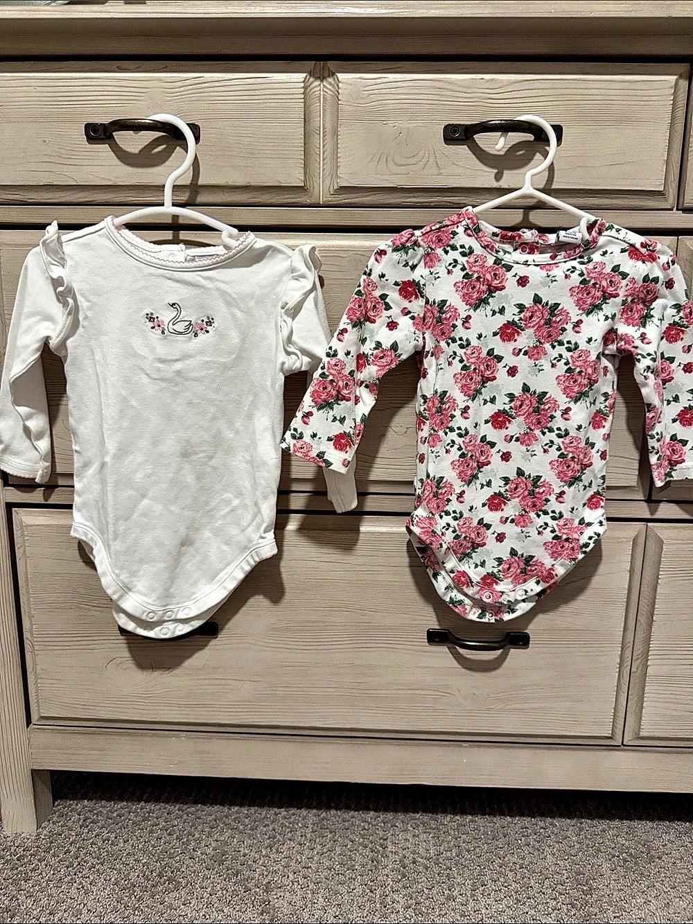 Janie and Jack Baby Floral and Swan Bodysuit Set 6-12M (2 long sleeve body suits